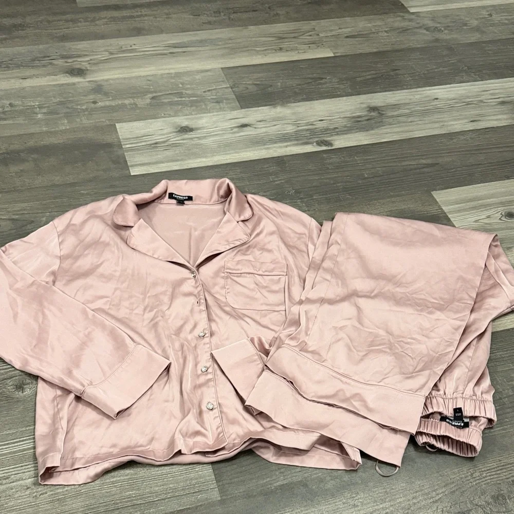 Express Faux Silk/Satin Pink Pajama Pant Set Medium